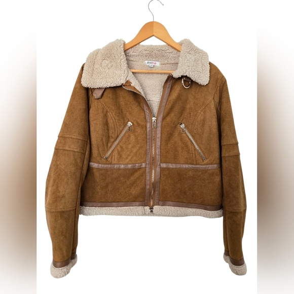 JustFab Tan Teddy Jacket with Cream Accents Size Xl - Picture 1 of 5